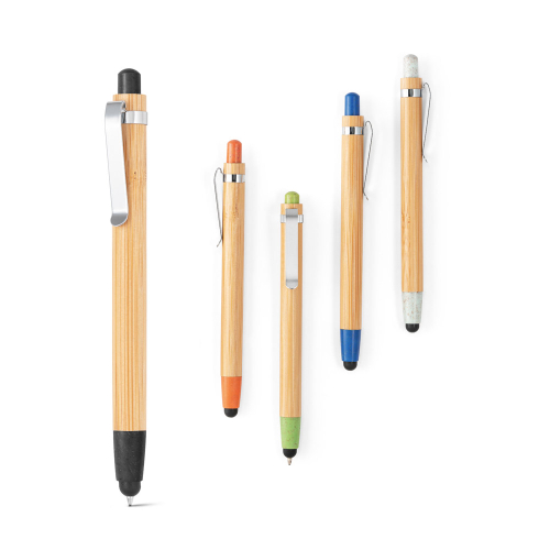 Canetas personalizadas, lapiseiras personalizadas e lápis personalizado - Esferográfica em bambu com ponteira touch