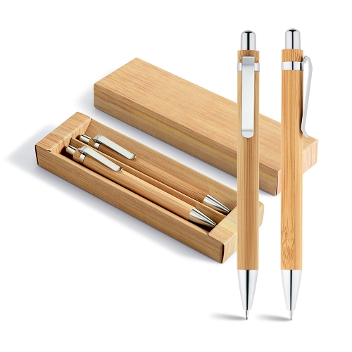 Canetas personalizadas, lapiseiras personalizadas e lápis personalizado - Kit caneta e lapiseira bambu