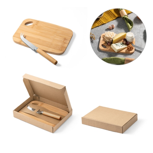 Conjunto de tábua de corte e pequena faca de queijo em bambu