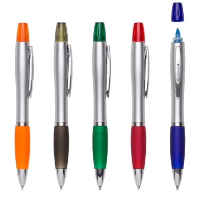 Canetas personalizadas, lapiseiras personalizadas e lápis personalizado - Caneta Plástica com marca texto