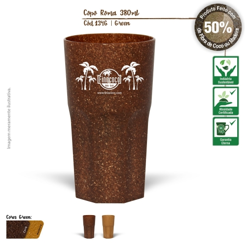  - Copo Itália Ecológico 380ml de fibra de casca do coco ou de resíduo de madeira de reflorestamento