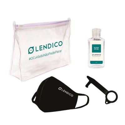  - Kit Higiene Pessoal Personalizado com Álcool em gel, Máscara e Chave para contato