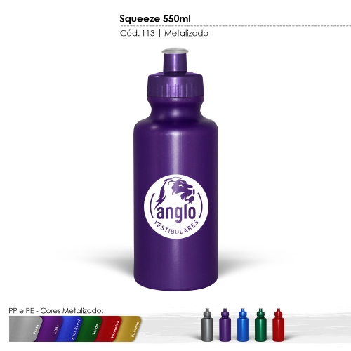Copos personalizado, Canecas personalizada, Long drink personalizado - Squeeze 550ml Resistente e Flexível com Bico de PVC Cristal cores Metalizadas
