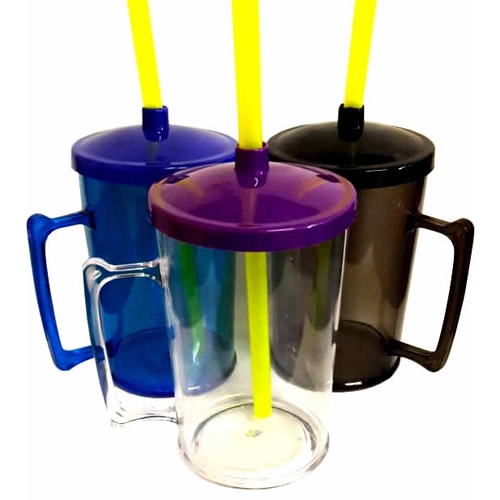 Canecas com Tampa e Canudo em Acrílico (PS) Compre Lisa ou Personalizadas